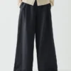 Pantalon en sergé de coton et lin à jambes larges