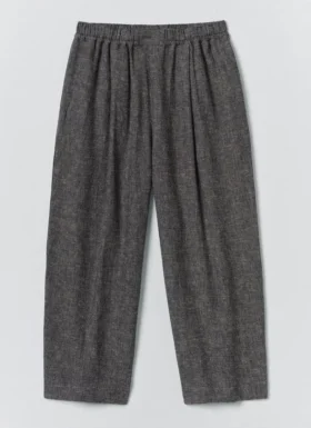 Pantalon en sergé de lin et coton plissé