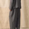 Pantalon en sergé de lin et coton plissé
