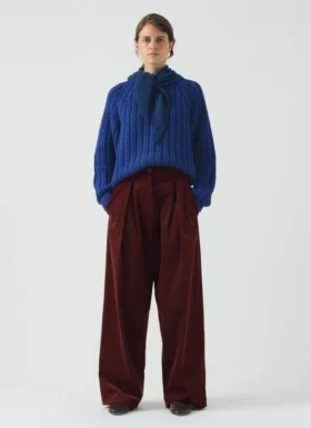 Pantalon en velours côtelé bio à plis sur le devant