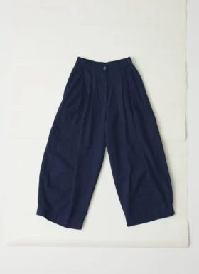 Pantalon à jambes larges en sergé de coton