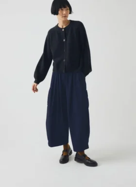 Pantalon à jambes larges en sergé de coton