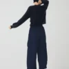 Pantalon à jambes larges en sergé de coton