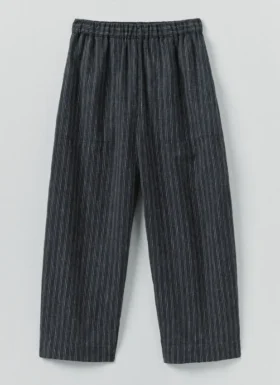 Pantalon à jambes évasées en lin et coton rayé