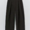 Pantalon large en coton et laine à carreaux Carys