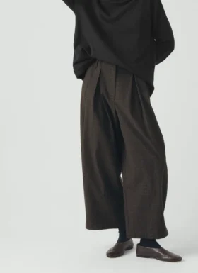 Pantalon large en coton et laine à carreaux Carys
