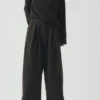 Pantalon large en coton et laine à carreaux Carys