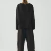 Pantalon large en coton et laine à carreaux Carys