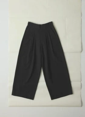 Pantalon large en laine et coton à chevrons Corinne