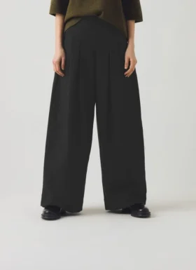 Pantalon large en laine et coton à chevrons Corinne