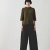 Pantalon large en laine et coton à chevrons Corinne