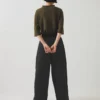 Pantalon large en laine et coton à chevrons Corinne