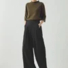 Pantalon large en laine et coton à chevrons Corinne