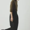 Pantalon large en laine et coton à chevrons Corinne