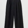 Pantalon large en laine et coton à chevrons Corinne