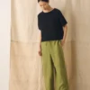 Pantalon large en lin teint en pièce