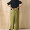 Pantalon large en lin teint en pièce