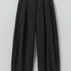 Pantalon large en toile de coton et lin Carys