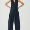 Pantalon large en toile de coton et lin Carys