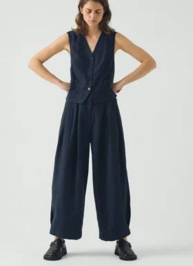 Pantalon large en toile de coton et lin Carys