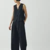 Pantalon large en toile de coton et lin Carys