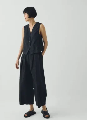 Pantalon large en toile de coton et lin Carys