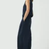 Pantalon large en toile de coton et lin Carys