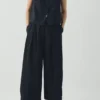 Pantalon large en toile de coton et lin Carys