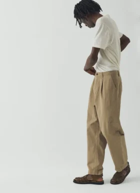 Pantalon Otto en sergé de coton plissé