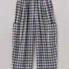 Pantalon à poches plaquées en lin et coton vichy
