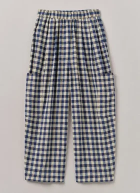 Pantalon à poches plaquées en lin et coton vichy