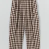 Pantalon à poches plaquées en lin et coton vichy