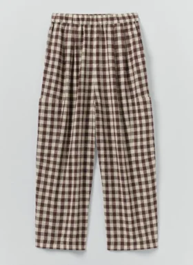 Pantalon à poches plaquées en lin et coton vichy