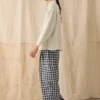Pantalon à poches plaquées en lin et coton vichy