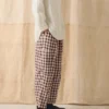 Pantalon à poches plaquées en lin et coton vichy