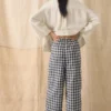 Pantalon à poches plaquées en lin et coton vichy