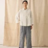 Pantalon à poches plaquées en lin et coton vichy