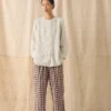Pantalon à poches plaquées en lin et coton vichy