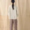 Pantalon à poches plaquées en lin et coton vichy