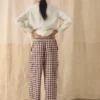 Pantalon à poches plaquées en lin et coton vichy