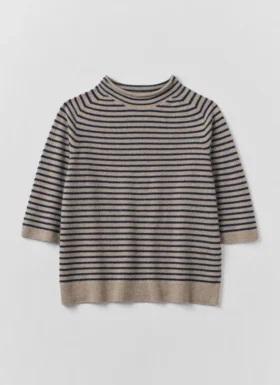 Pull à rayures en laine et cachemire à manches courtes