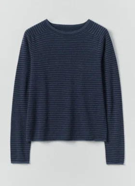 Pull sur en laine et cachemire rayé