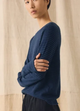 Pull sur en laine et cachemire rayé
