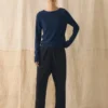 Pull sur en laine et cachemire rayé