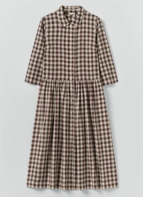 Robe chemise en lin et coton à carreaux