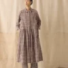Robe chemise en lin et coton à carreaux