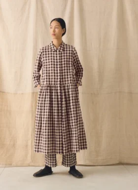 Robe chemise en lin et coton à carreaux