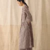 Robe chemise en lin et coton à carreaux