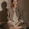 Robe chemise en lin et coton à carreaux