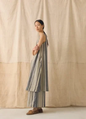 Robe droite en lin à rayures larges